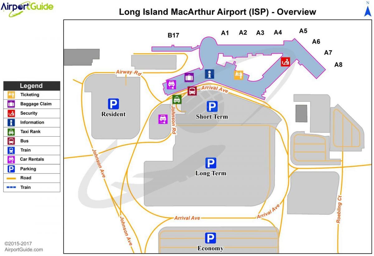 Mappa del terminal dell'aeroporto di Long Island